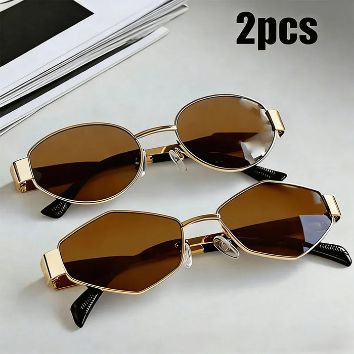 2 Pack Summer Fashion Sunglasses Set, Rhombus and Oval Frame Trendy Eyewear Accessories for Daily Wear Street Casual