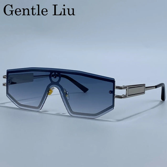 Gafas de sol Steampunk de una pieza sin montura para mujer 2026 de marca de lujo, escudo a prueba de viento, gafas de sol para dama, montura de metal, gafas de sol