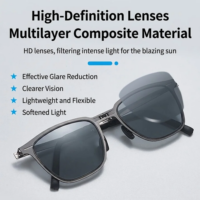 Gafas de sol fotocromáticas polarizadas para hombre, ligeras, plegables, con funda, montura cuadrada clásica de metal con bisagras para conducir y pescar