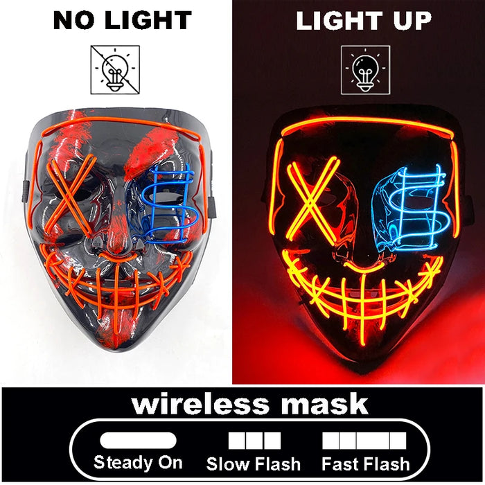 Máscara LED luminosa V de Vendetta, máscara facial completa anónima que brilla en la oscuridad para fiestas, raves, Halloween, cosplay y accesorios de disfraces.