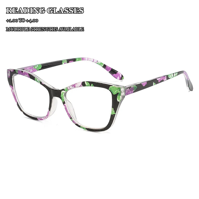 Lot de 3 lunettes de lecture œil-de-chat à fleurs pour femmes, ensemble de lunettes de presbytie tendance de couleurs dégradées et à motifs floraux mixtes