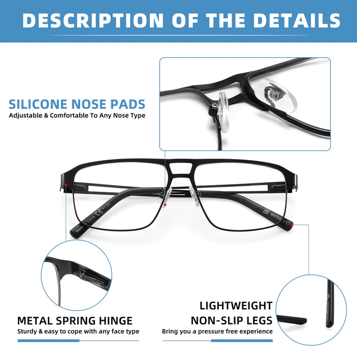 Gafas de lectura de luz azul para hombres con montura de metal, gafas de ordenador, lupa para presbicia con lentes de +0,75~3,0