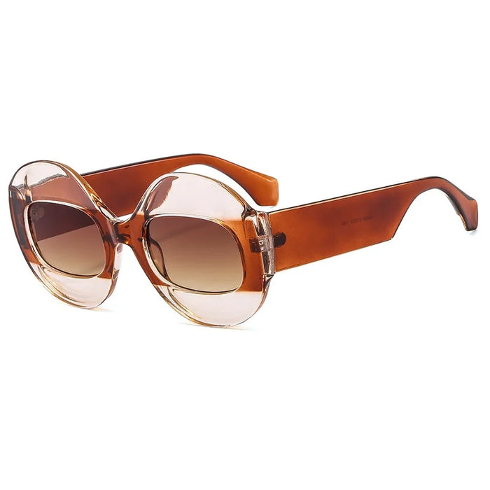 Gafas de sol de mujer de moda redondas con contraste de color, retro ovaladas, lentes transparentes degradadas UV400, gafas de sol modernas estilo punk para hombre