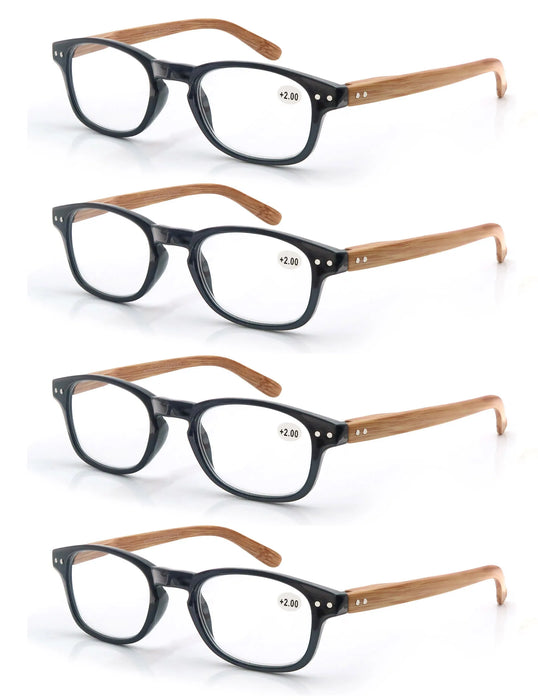 Reading Glasses for Men Women Fashion Wood-Look Plastic Eyeglass Frame Spring Hinge Stylish Readers Magnifying Glass Eyewear