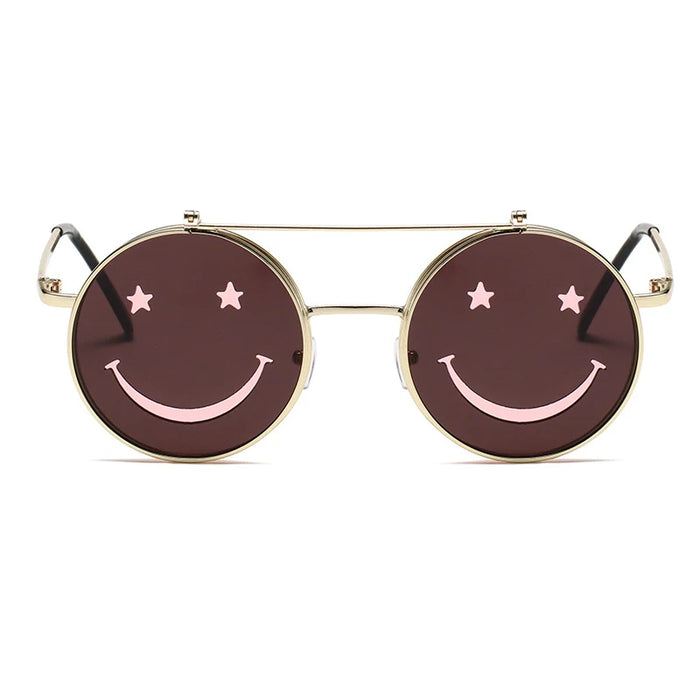 Gafas de sol abatibles con cara sonriente a la moda para mujer, estilo océano, puente nasal ajustable, protección UV400