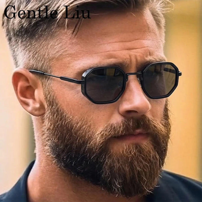 Lunettes de soleil polygonales carrées Steampunk Homme 2026, marque de luxe, monture métallique géométrique vintage, verres dégradés photochromiques