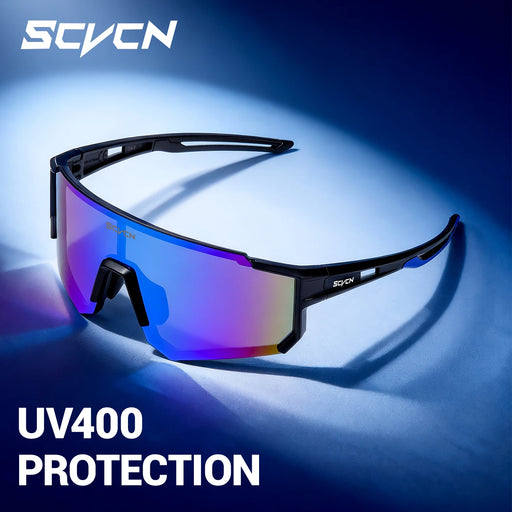 Gafas de sol deportivas SCVCN UV400 para ciclismo, montañismo, running, senderismo y conducción, con protección UV y estilo moderno.