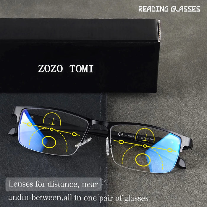 Men Women Square Progressive Multifocal Reading Glasses Photochromic Lens Ultralight Frame Flexible Temple Luxury Designer Glass