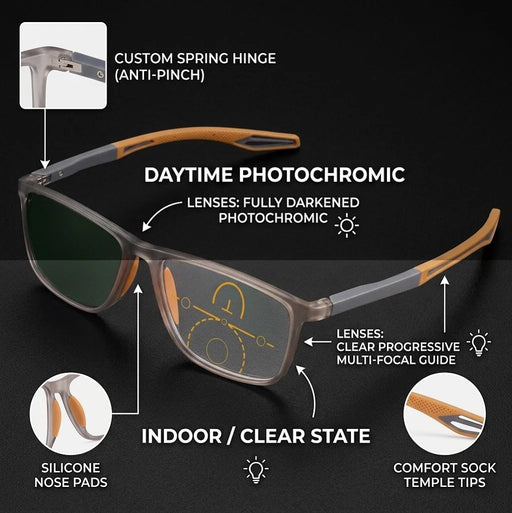 Gafas de lectura cuadradas para hombres y mujeres, multifocales progresivas, fotocromáticas, personalizadas, bisagra de resorte, uso cómodo, lectores de lentes transparentes