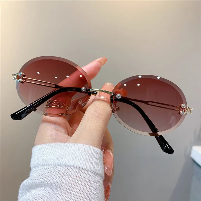 Fashion Rimless Sunglasses Women Classic Oval Cute Glasses Brand Vintage Small Rectangle Sun Glasses Female Eyewear Anti-Glare