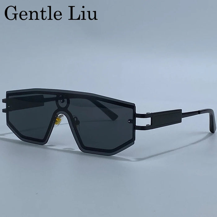 Gafas de sol Steampunk de una pieza sin montura para mujer 2026 de marca de lujo, escudo a prueba de viento, gafas de sol para dama, montura de metal, gafas de sol