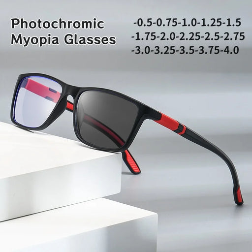 -0.5 -0.75 -1.25 Photochromic Anti Blue Light Outdoor Sports Cycling Ultra Light High-definition Color Changing Myopia Glasses