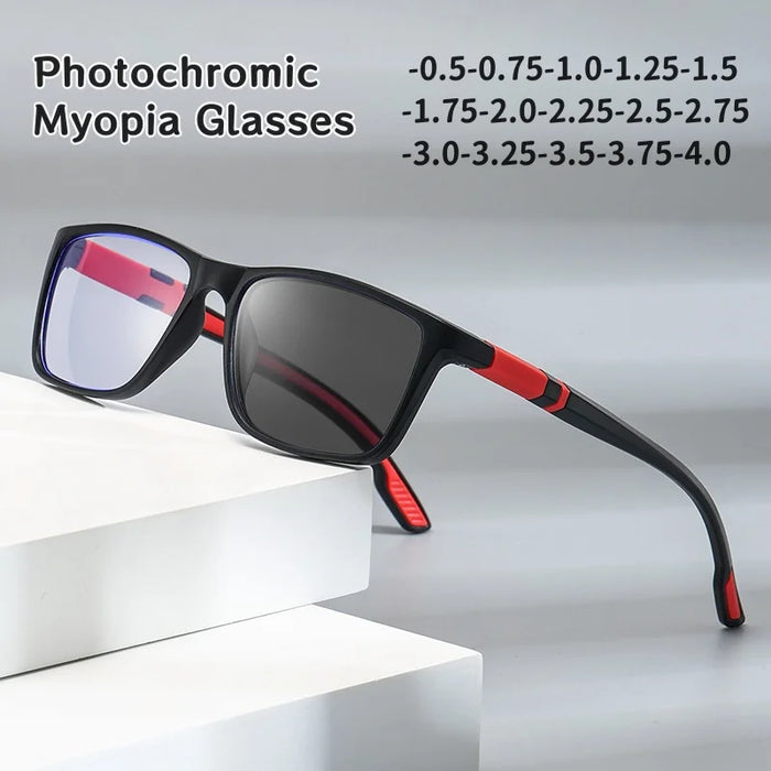 -0.5 -0.75 -1.25 Photochromic Anti Blue Light Outdoor Sports Cycling Ultra Light High-definition Color Changing Myopia Glasses