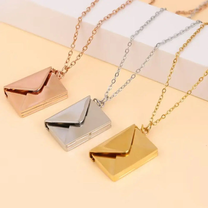 Portable Envelope Locket Necklace Confession Love You Stainless Steel Love Letter Envelope Pendant Engraved Pendant Jewelry