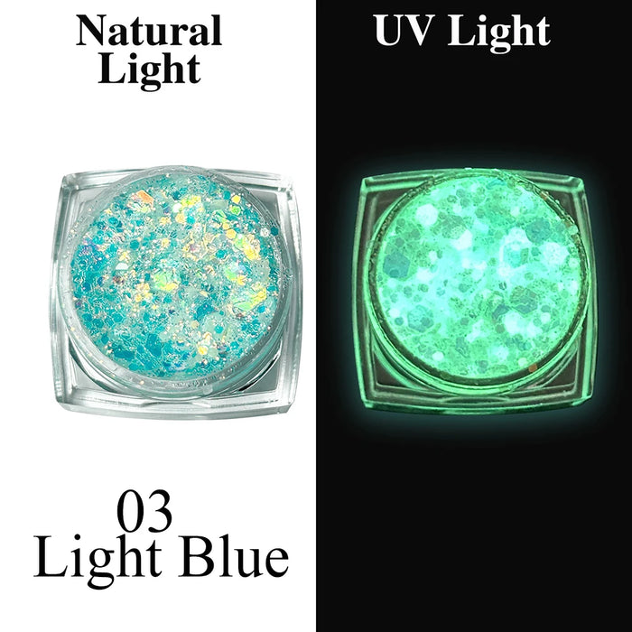 Luminous Glitter Gel Face Body Art Makeup UV Glow in The Dark Waterproof Long Lasting for Party Rave Festival Cosmetic Tool