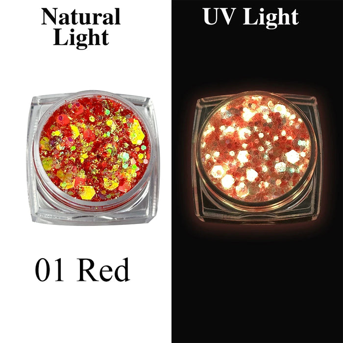 Luminous Glitter Gel Face Body Art Makeup UV Glow in The Dark Waterproof Long Lasting for Party Rave Festival Cosmetic Tool
