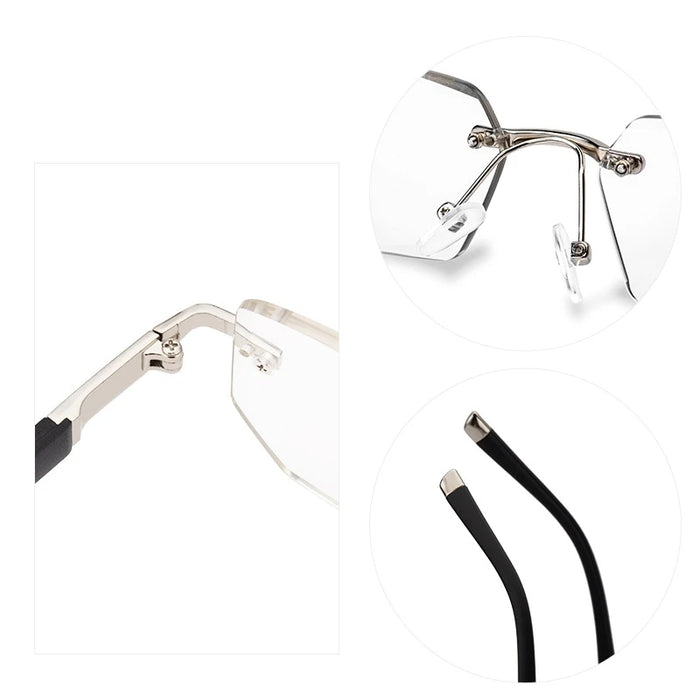 MODFANS Presbyopia Reading Glasses Blue Light Refractive Rimless Blue Light Blocking Glasses Men Correction Transparent Eyewear