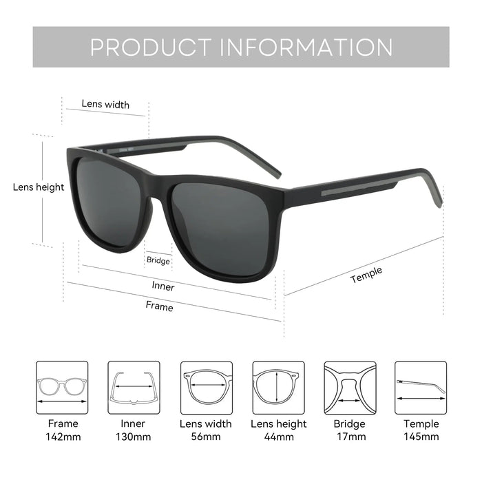 Gafas de sol polarizadas ZENOTTIC para hombre - Marco ligero TR90 Gafas de sol cuadradas para hombre Protección UV400