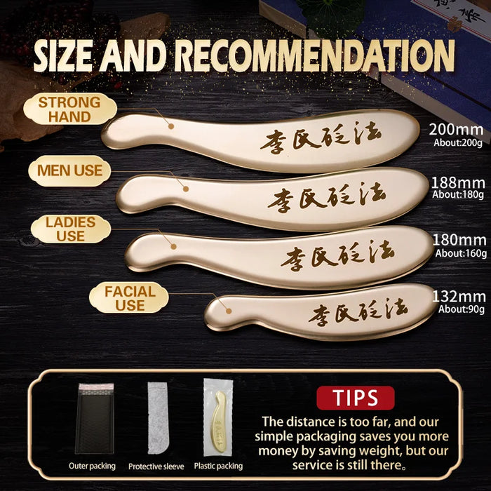 Brass Hufu bian guasha board whole body massage tool back neck meridians dedicated pure copper metal scraping massager