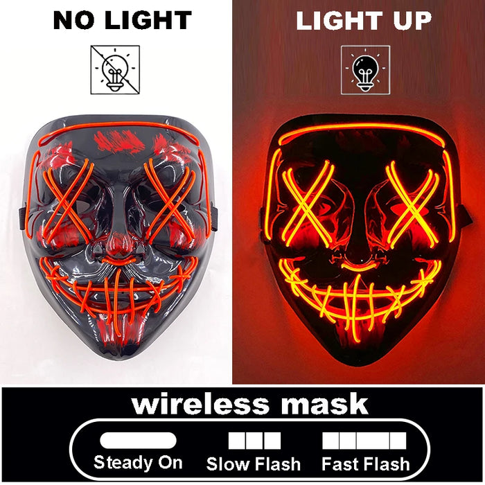 Máscara LED luminosa V de Vendetta, máscara facial completa anónima que brilla en la oscuridad para fiestas, raves, Halloween, cosplay y accesorios de disfraces.