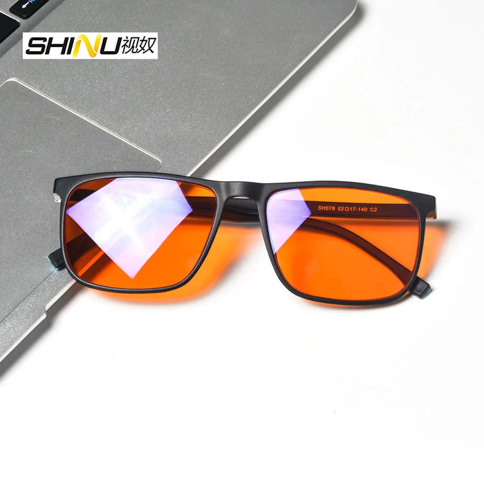 SHINU Red Sleeping Glasses Blue Light Blocking Good rest Computer Glasses For Men Blue Light Filter Orange Tinted Glasses