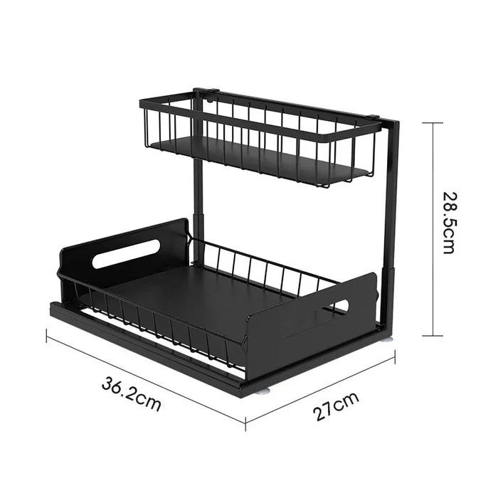 Expandable Double Layer Pull Out Under Sink Organizer Basket Kitchen Cabinet Storage Space Organization Tool
