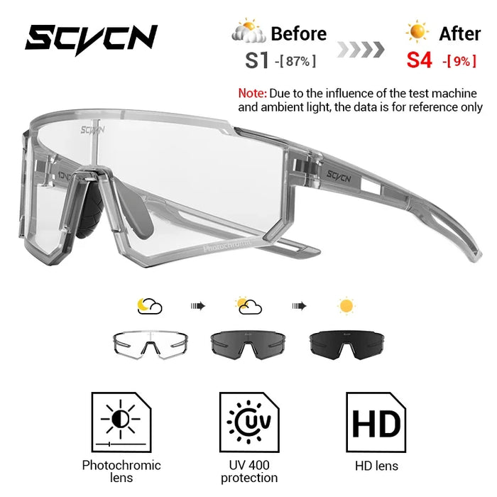 SCVCN Photochromic Cycling Glasses Night Riding Glasses Outdoor Sport Travel Sunglasses Men Women MTB Bike Golf Driving Eyewear