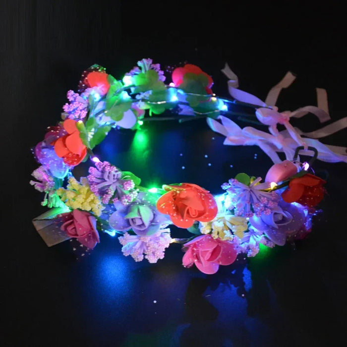 10pcs Adult Kids LED Glow Party Sequin Cat Bunny Crown Flower Headband Halo Light Up Wreath Hairband Birthday Gift Wedding