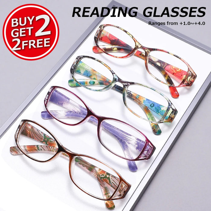Lot de 4 paires de lunettes de lecture élégantes à petite monture, anti-lumière bleue, rétro, légères et multi-dioptries disponibles