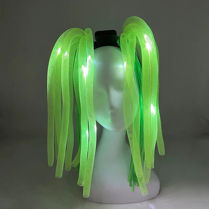 Funny LED Flashing Braid Headband Light up Noodle Headband Girl Women Rave Carnival Party Headwear Supplies Bar Night Show Props