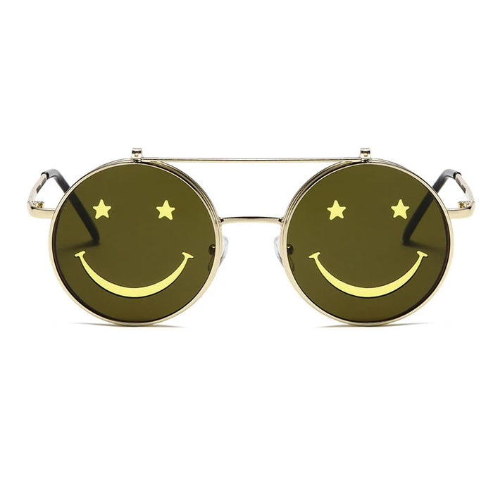 Gafas de sol abatibles con cara sonriente a la moda para mujer, estilo océano, puente nasal ajustable, protección UV400