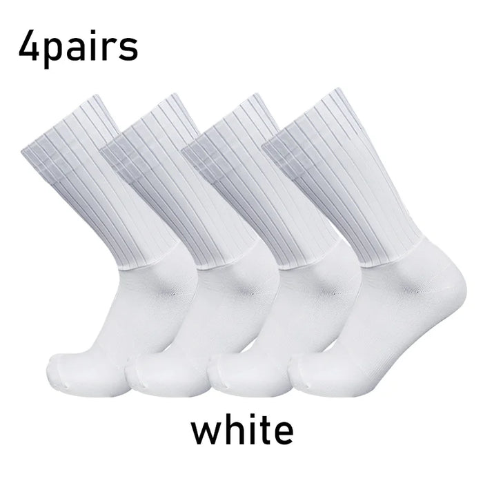 Socks 4pairs/set Aero Pure Color Cycling Silicone Sports Non-slip Pro Racing Bicycle Socks Summer Cool Calcetines Ciclismo