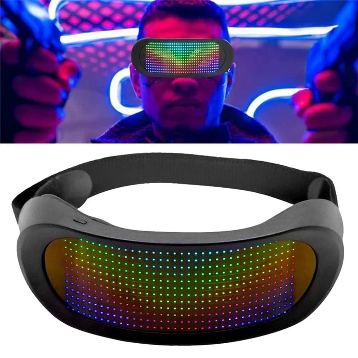 Gafas de Fiesta LED Bluetooth con Control de Aplicación, Idiomas Personalizados, Carga USB, Gafas Luminosas Intermitentes, Gafas de Sol para Conciertos de Navidad