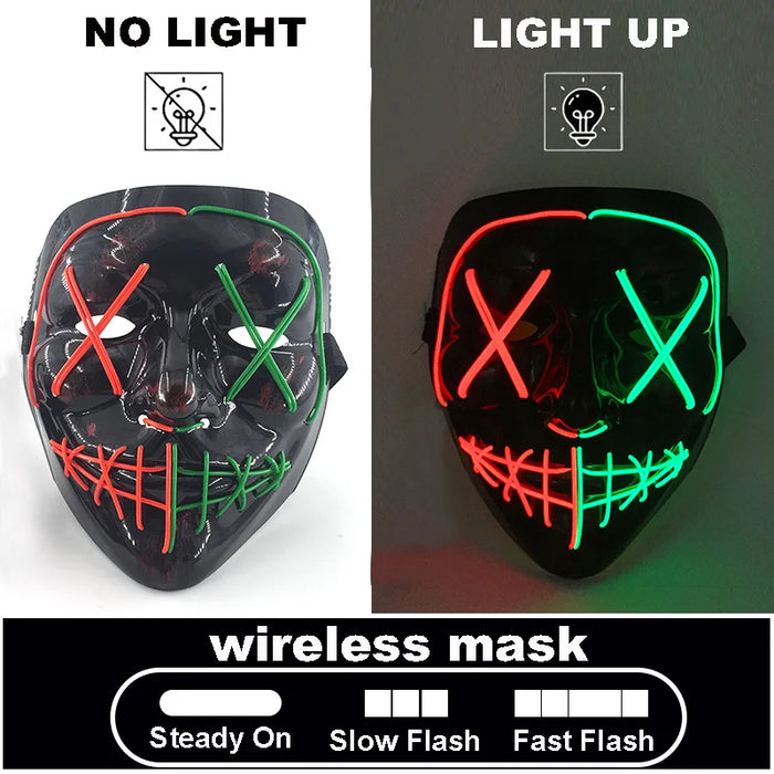 Máscara LED luminosa V de Vendetta, máscara facial completa anónima que brilla en la oscuridad para fiestas, raves, Halloween, cosplay y accesorios de disfraces.