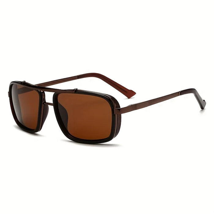 Metal Double Beam Box Retro Sunglasses for Men and Women, Unisex Business Driving, Casual Decoration