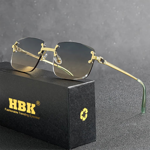 HBK Gafas de sol sin montura cuadradas para mujer, retro, de metal, para hombre, de lujo, para fiesta, negocios, con cristales degradados, estilo veraniego 2024