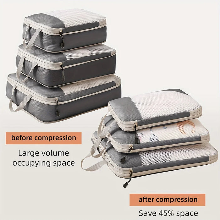 3 Piece Travel Compression Packing Cube Set Luggage Organizer Travel Essentials For Carry On Luggage Save Space
