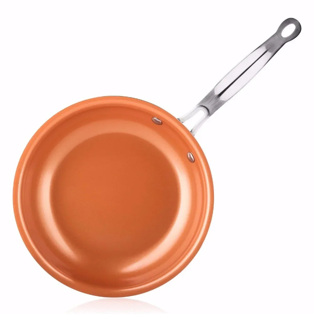 Sartén de Cobre Antiadherente de 8/10/12 Pulgadas, Sartenes de Cocina para Huevos, Bistec, Pescado, Cocinar, Freír, Apta para Uso General en Cocinas de Gas e Inducción