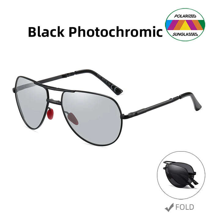 VIVIBEE Metal Pilot Black Folding Sunglasses Polarized Men Titanium Shades Women Aviation UV400 Designer Mirror Blue Sun Glasses