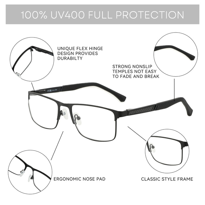 ZENOTTIC Anti Blue Light Reading Glasses for Men Computer Readers Trendy Square High-quality Metal Frame Anti Glare Presbyopic
