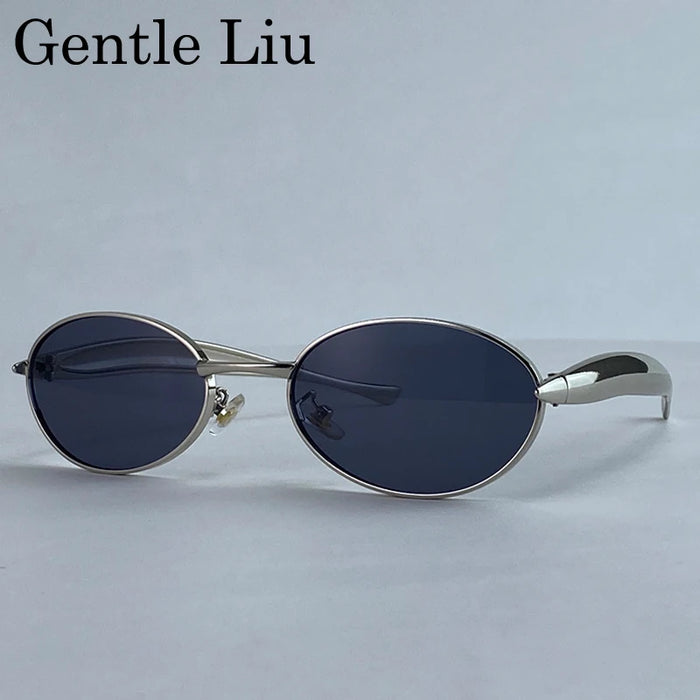 Vintage Small Frame Oval Sunglasses Women 2026 Luxury Trendy Steampunk Metal Sun Glasses For Lady Classic Outdoor UV400 Shades