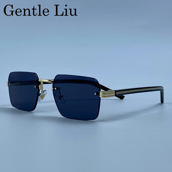 Rimless Square Punk Sunglasses Men 2026 Luxury Brand Designer Vintage Hip Hop Sun Glasses Cut Edge Eyewear Fashion Driving Shade
