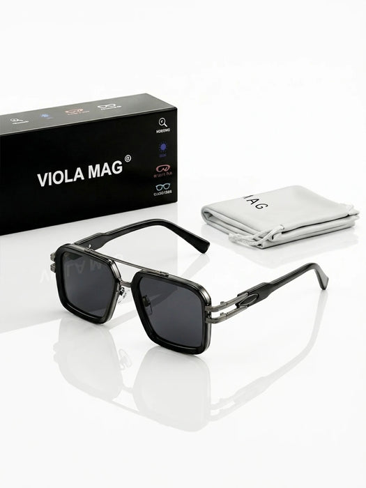 VIOLA MAG Retro Square Double Bridge Fashion Glasses, Unisex, Stylish Large Frame Suitable for Driving, Outdoor and Daily Wear