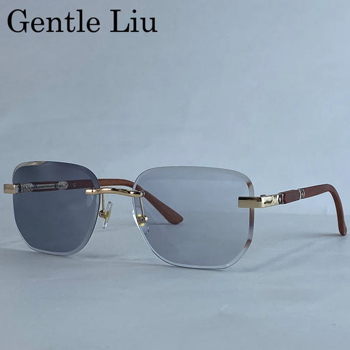 Vintage Square Rimless Change Color Sunglasses Men 2026 Luxury Brand Trendy Frameless Cutting Lens Eyewear UV400 Photochromic