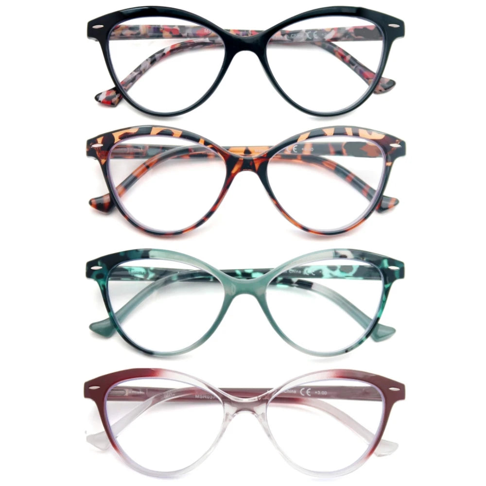 MODFANS Gafas de lectura de ojo de gato para mujer, con bisagra de resorte, ligeras, para presbicia, con dioptrías de +0.5 a +4.0