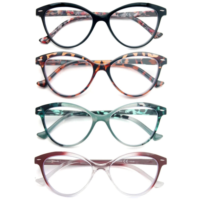 MODFANS Gafas de lectura de ojo de gato para mujer, con bisagra de resorte, ligeras, para presbicia, con dioptrías de +0.5 a +4.0