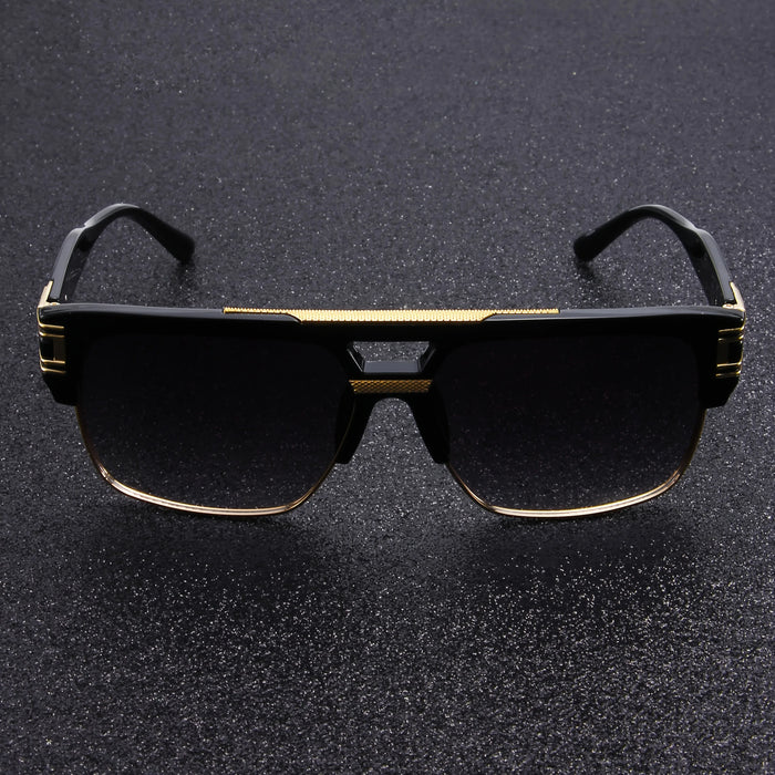 Lunettes de soleil carrées à double pont Black Gold, lunettes de conduite légères de luxe pour hommes d'affaires