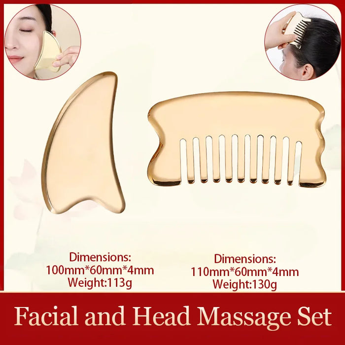 Copper guasha plate pure brass household scalp universal massage comb Mammary Scraping comb body massage tool