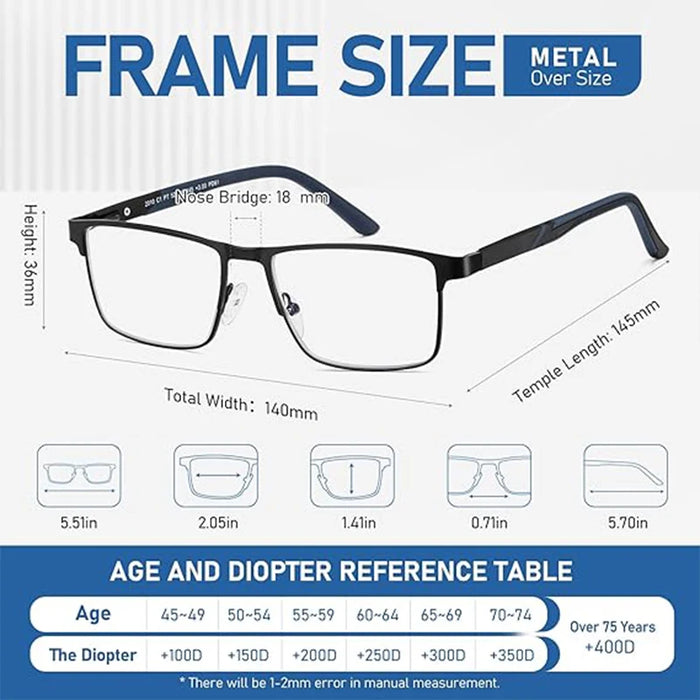 Multifocus Progressive Reading Glasses Men Blue Light Multifocal Computer Readers No-Line Trifocal Near Range
