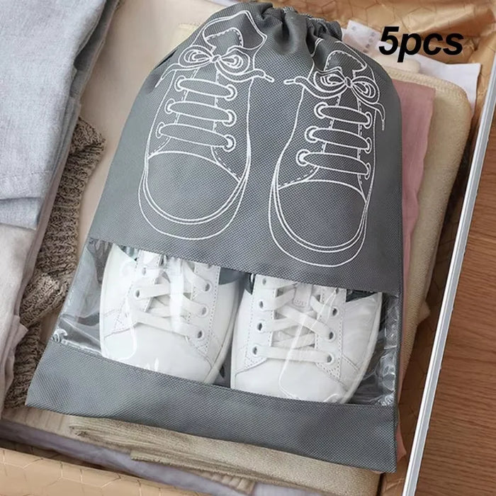 5 bolsas de almacenamiento de zapatos, organizador de armario, bolsas portátiles de viaje no tejidas, bolsillo impermeable para ropa, bolsa colgante clasificada con cordón